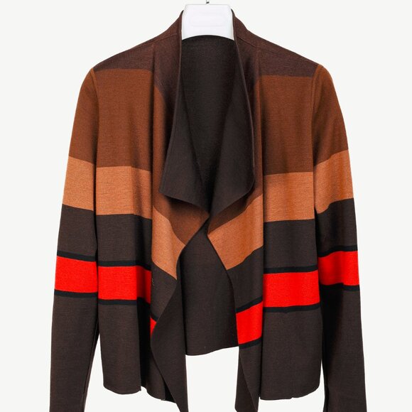 Akris PF/13 Reversible Brown Striped Cashmere & Silk Cardigan - Picture 1 of 12